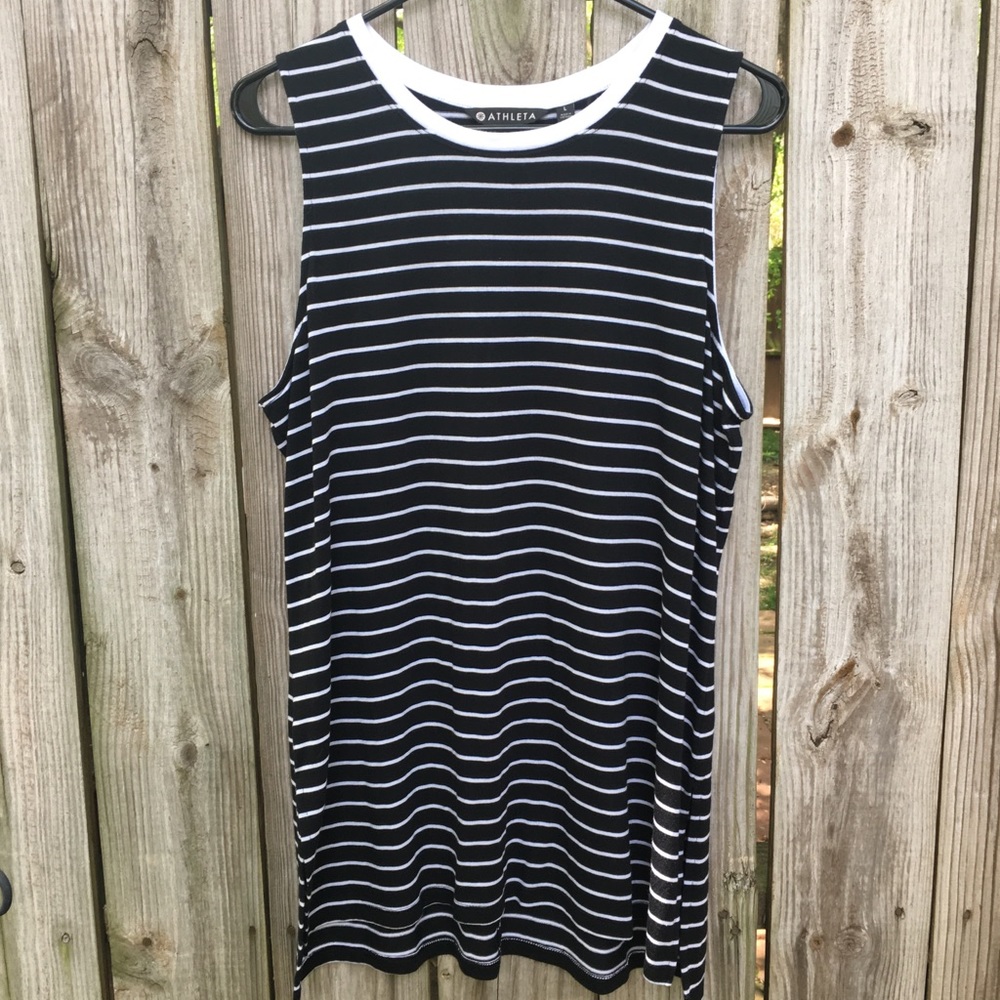 Athleta Black and White Striped Tank Size Large